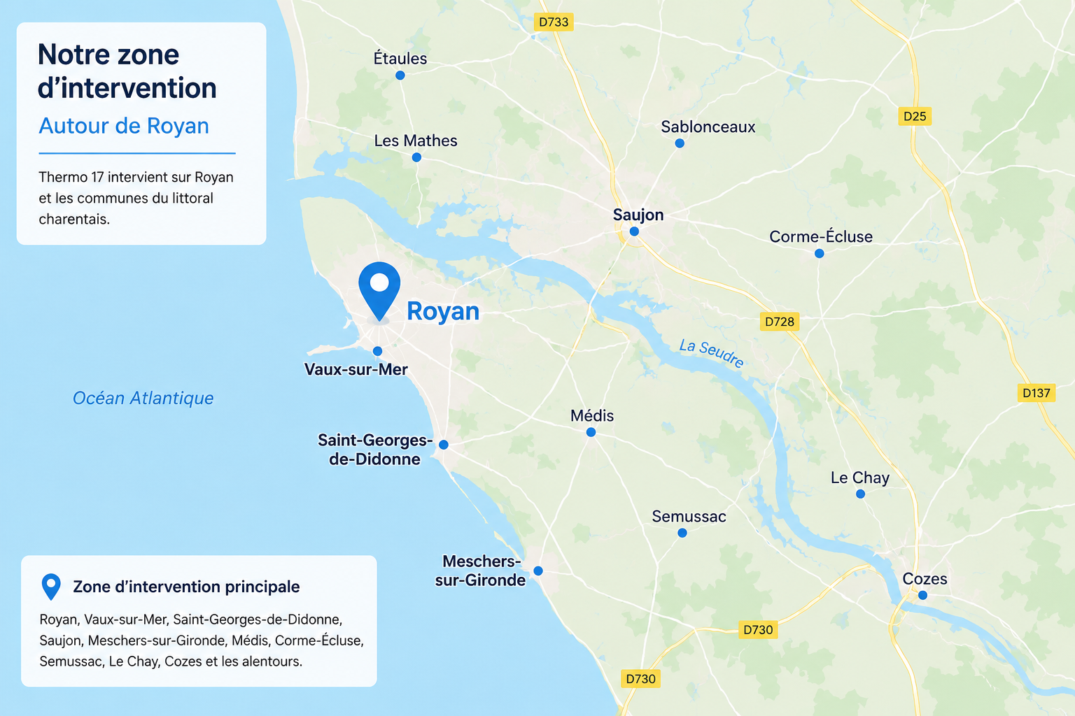 Zone d'intervention Thermo 17 autour de Saintes — Charente-Maritime