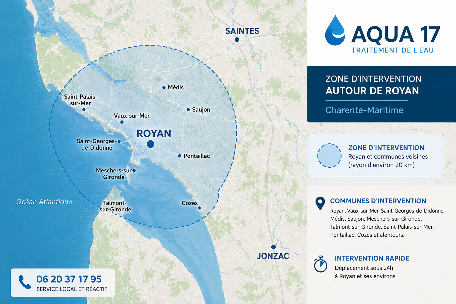 Zone d'intervention Aqua 17 autour de Royan en Charente-Maritime
