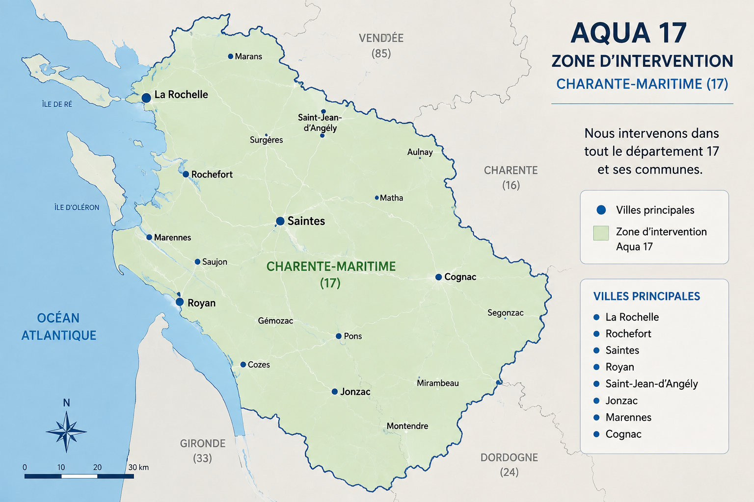Zone d'intervention Aqua 17 en Charente-Maritime — Département 17