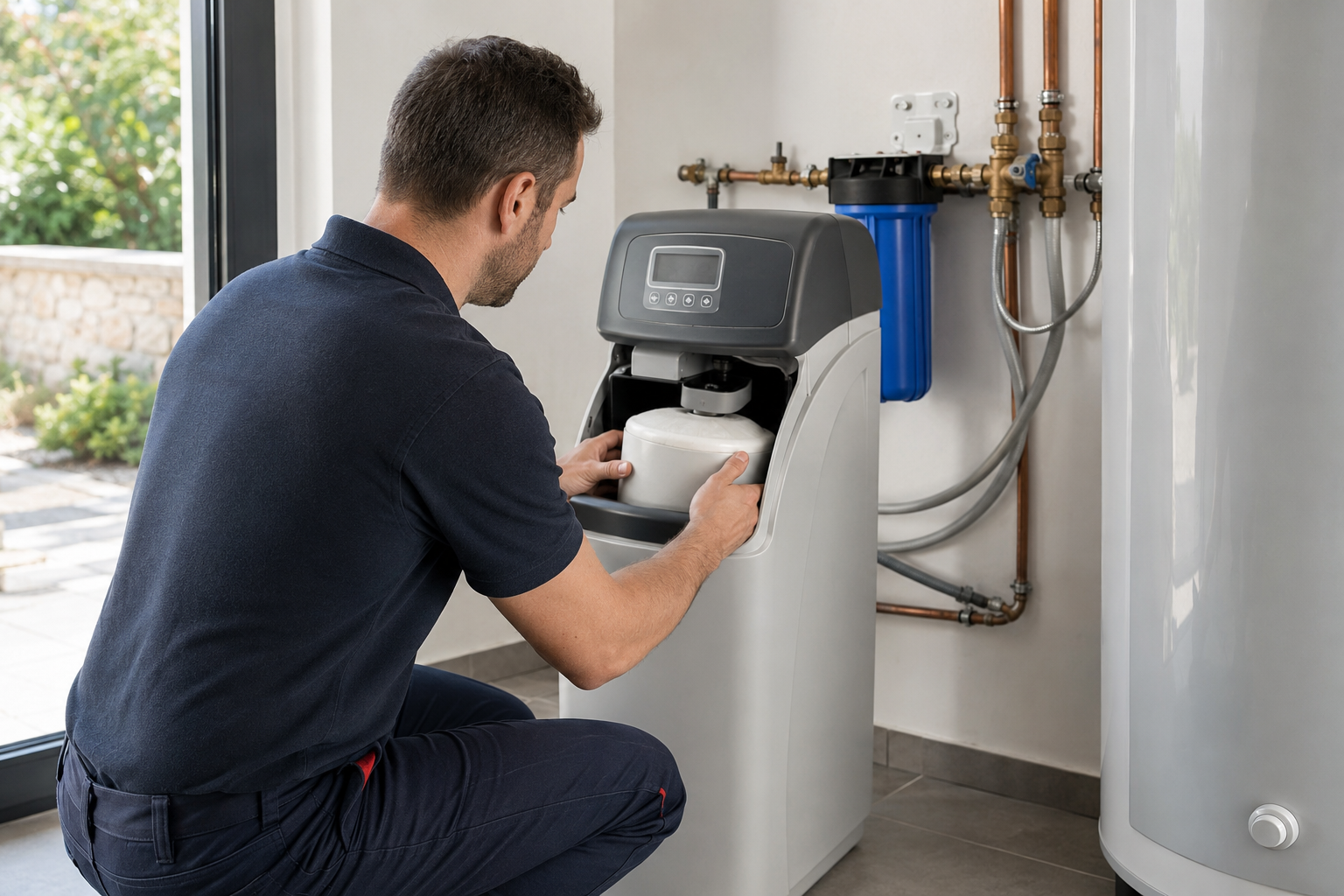 Installation adoucisseur d'eau en Charente-Maritime par Aqua 17 — Technicien professionnel