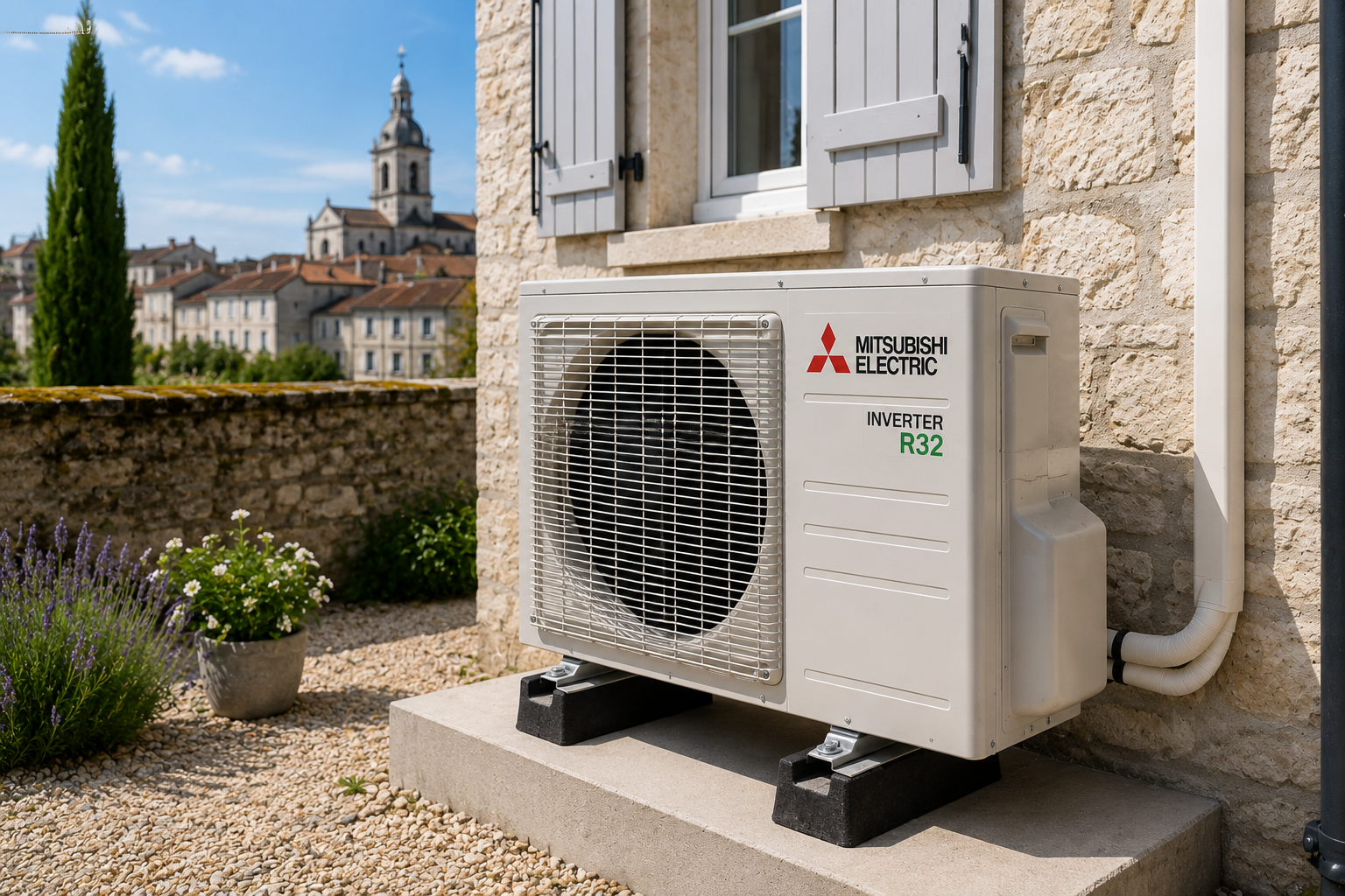 Unité extérieure de pompe à chaleur air-air installée à Cognac