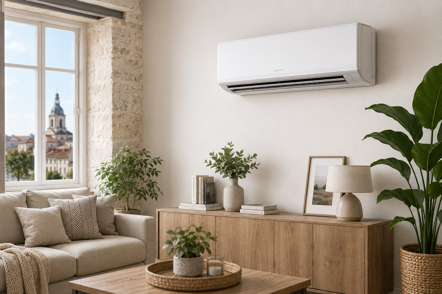 Unité intérieure de climatisation réversible installée dans un logement à Cognac