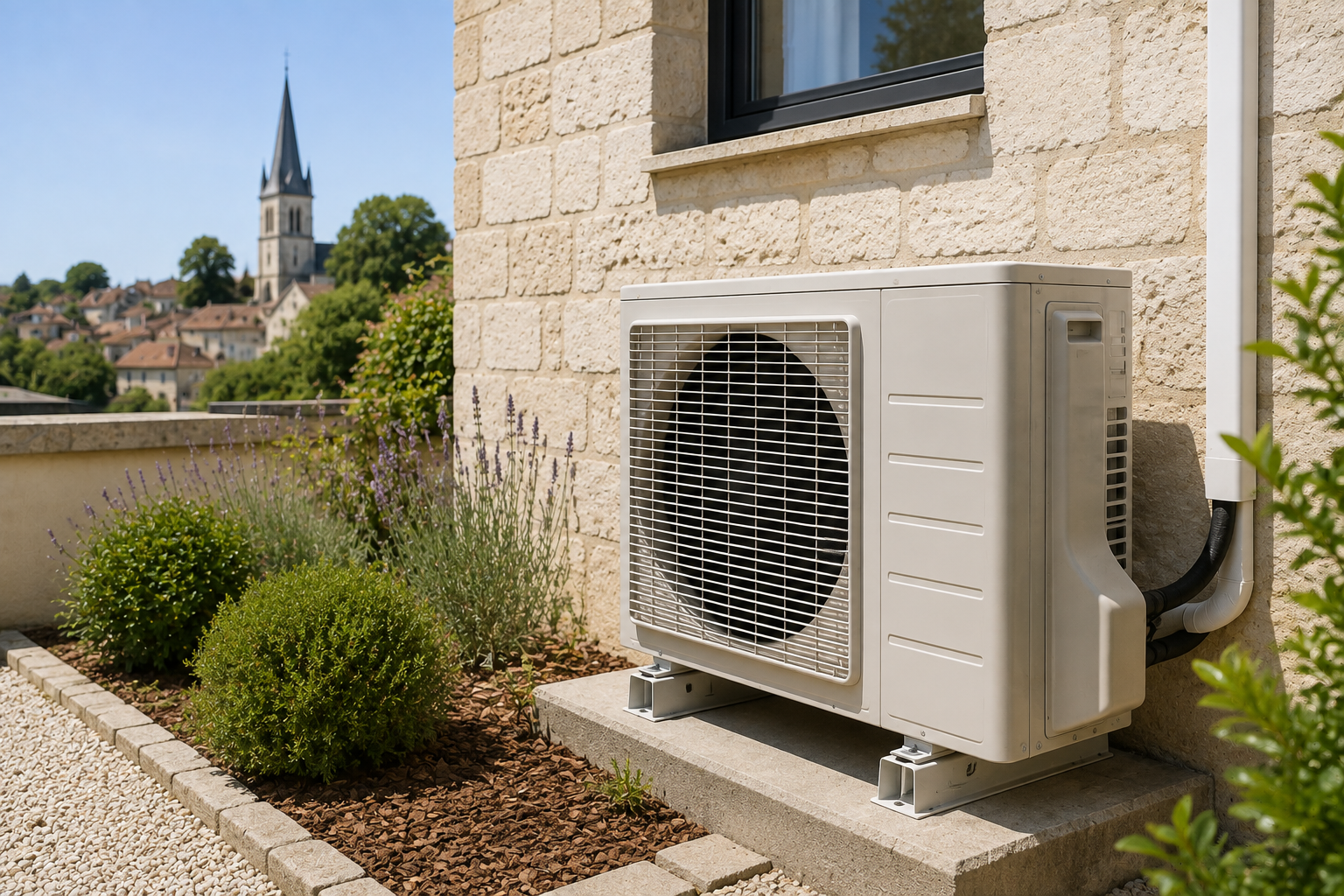 Unité extérieure de pompe à chaleur air-air installée à Jonzac