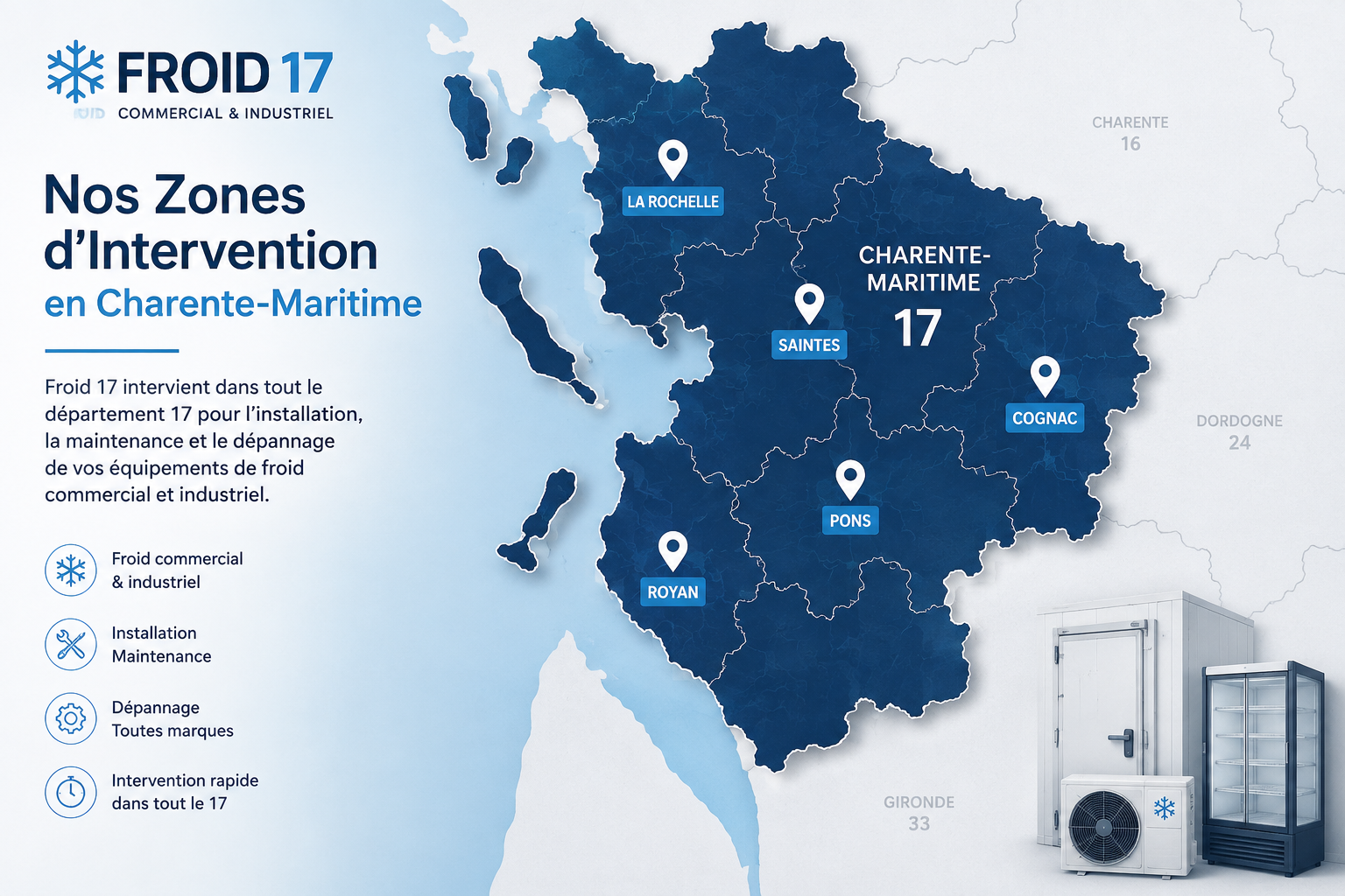 Zone d'intervention Froid 17 en Charente-Maritime — Froid commercial et industriel
