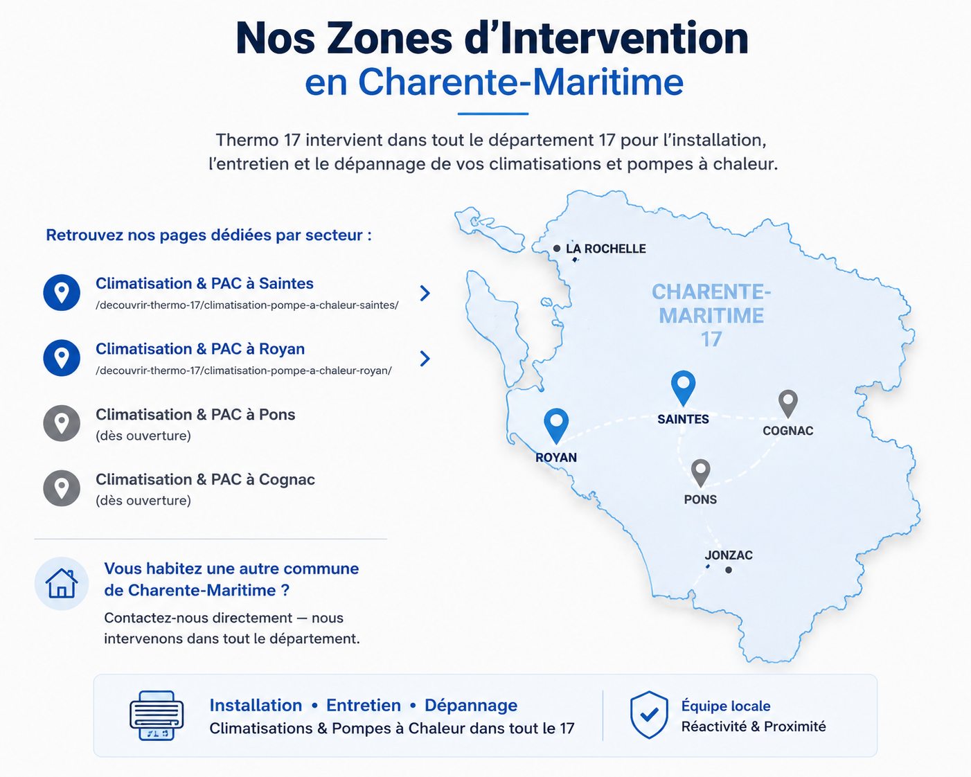 Zone d'intervention Thermo 17 en Charente-Maritime — Climatisation et pompe à chaleur